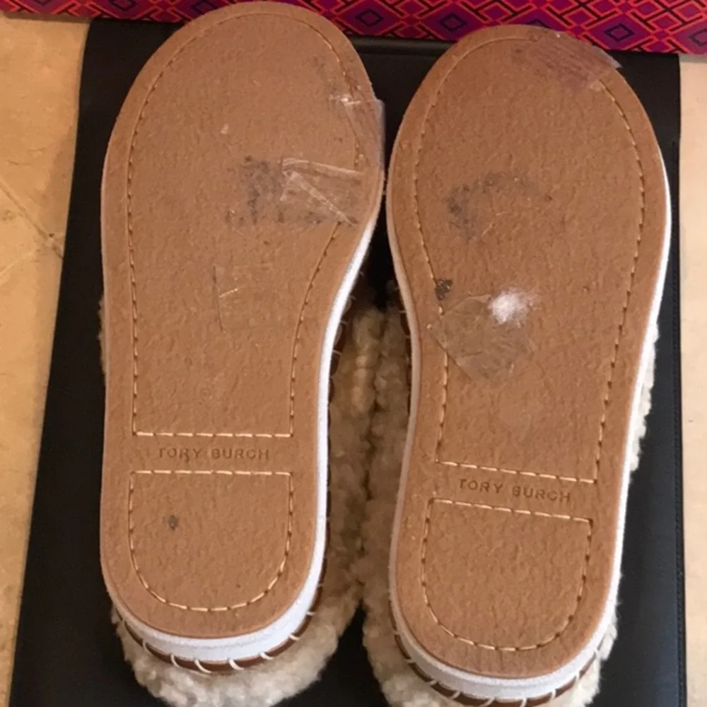 TORY BURCH SUEDE SHEARLING LOGO LOAFER SLIPPERS - Picture 7 of 10